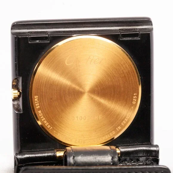 Authentic Cartier Gold Tone Panthere Travel Desk Clock - Picture 2 of 6